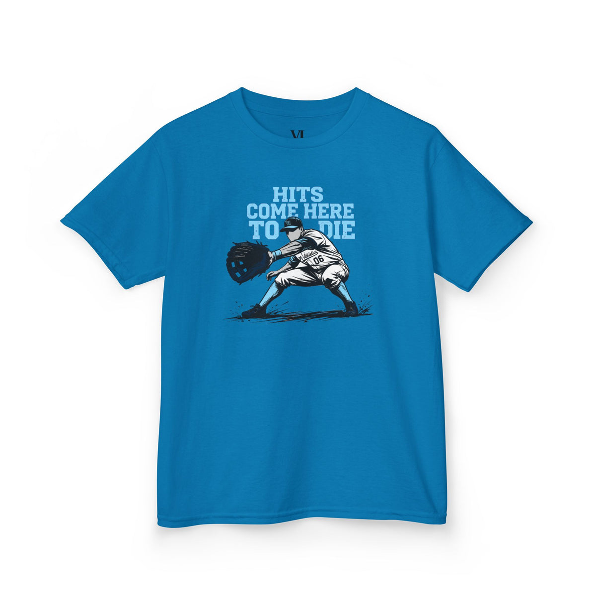Hits Come Here to Die Infield Youth Baseball Graphic Tee