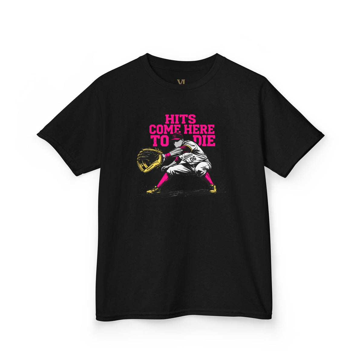 Hits Come Here to Die Infield Youth Baseball Graphic Tee