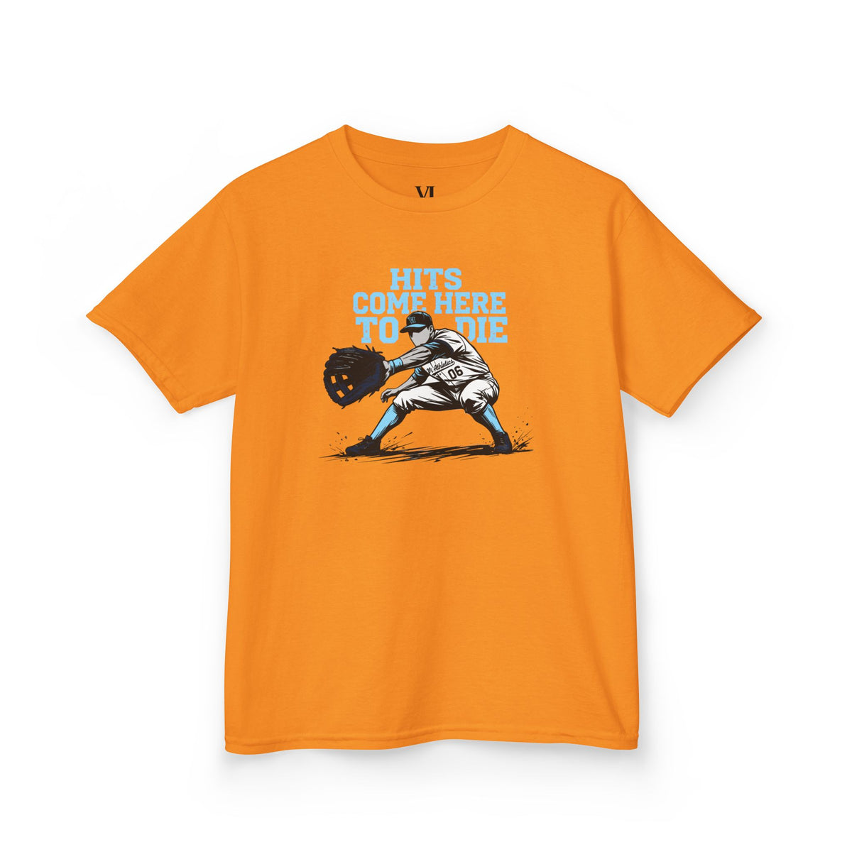 Hits Come Here to Die Infield Youth Baseball Graphic Tee