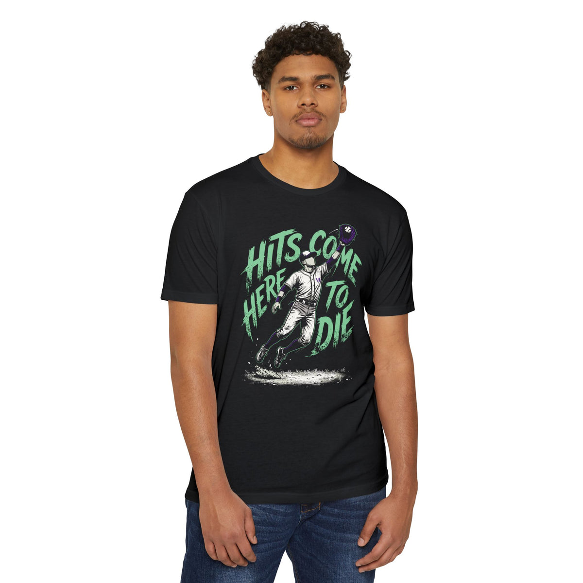 Hits Come Here to Die Baseball Graphic Tee