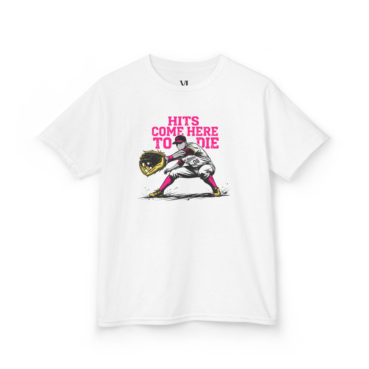 Hits Come Here to Die Infield Youth Baseball Graphic Tee