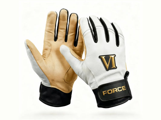 White Black and Gold Pro Elite Batting Gloves